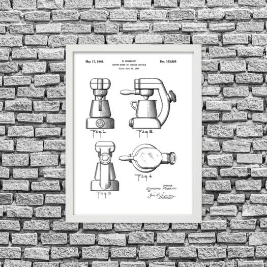 Prints With Personality - Patent Drawing Print - Coffee Maker -  A4 Framed