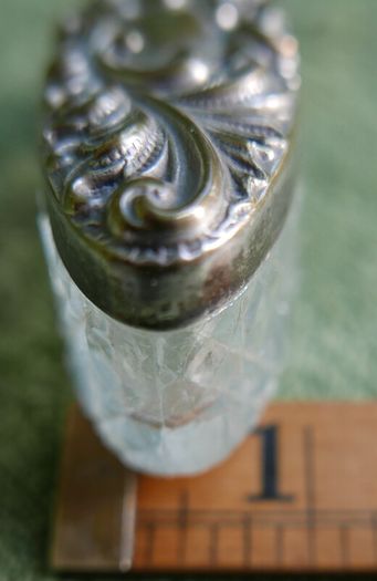 Antique Edwardian Glass Trinket Dish Silver Plate Embossed Lid