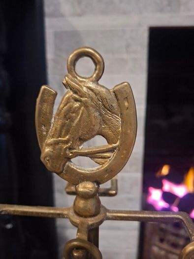 Lovely 1930s Brass Fireside Companion Horse Set