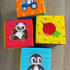 Kids toys 3m+ 12 Soft fabric cubes/ blocks with animals, new