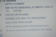 HP 15.6 inch Laptop, Model 15-db0043na,  AMD A4-9125 Radeon R3, 4 Compute Cores 2C + 2G, 2.3GHz, 4GB Ram, 1 Terrabyte Hdd, Windows 10, Microsoft Edge, Chrome and VLC