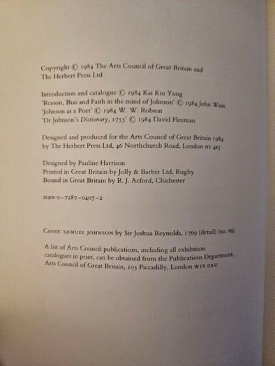 Samuel Johnson 1709-84. A Bicentenary Exhibition Book By The Arts Council Of England. First Edition LARGE VOLUME Paperback In Good Condition.  See Photos For Same.