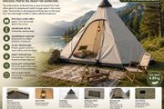 4 Person Teepee Tent Ground Pan Insect Screen Headroom Waterproof