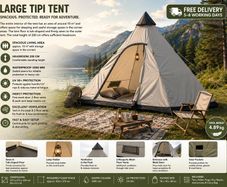 4 Person Teepee Tent Ground Pan Insect Screen Headroom Waterproof