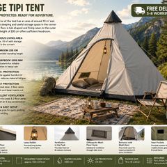 4 Person Teepee Tent Ground Pan Insect Screen Headroom Waterproof