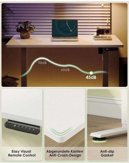 Standing Desk, Small Height Adjustable Desk with 3 Memory Heights 100cm Electric Sit Stand Table for Home Office Workstation, Compact Rising Computer Table for Small Spaces, White