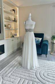 Beautiful One shoulder Ivory/Cream Debs Dress with Rhinestone embellishments design from Elliott Chambers