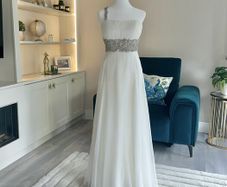 Beautiful One shoulder Ivory/Cream Debs Dress with Rhinestone embellishments design from Elliott Chambers
