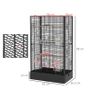 Bird Cage with Removable Tray and Perches, Aviary for Parrots, 61x36.5x98 cm, Black Image 5