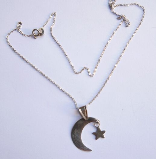 Vintage Sterling Silver 925 Half Moon and Star Necklace Pendant length 18" - 2,7g