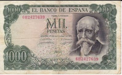 Banknote 1971 SPAIN 1000 PESETAS Jose Echegaray