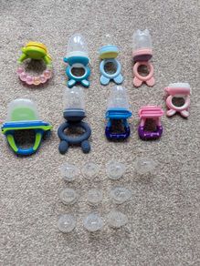 Assorted baby fruit feeders and teethers
