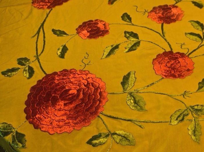 Vintage Italian Silk Embroidered Rose Shawl /Tablecloth 220 times 220 cm