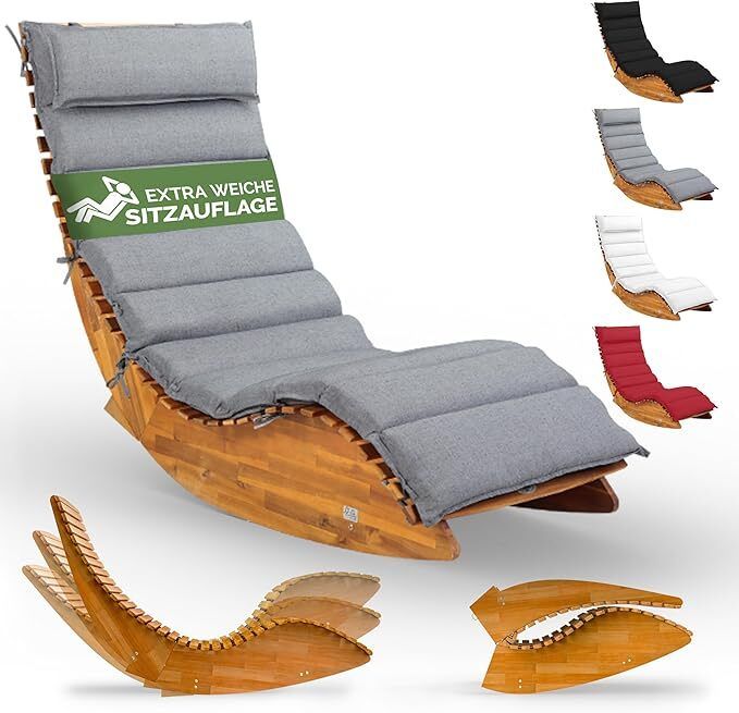 Sun Lounger with Cushion FSC Certified Swing Lounger Set for Balcony, 195 x 60 cm