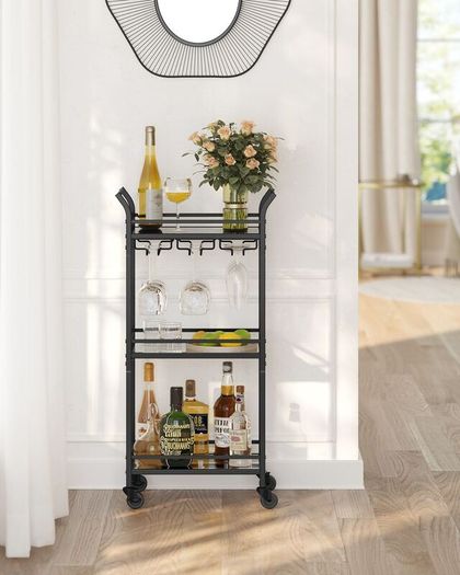 Serving trolley elegant gold or black  with castors drinks trolley dining trolley