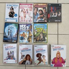 DVD bundle including Little Britain box set (series 1-3), Ice age 2, An idiot abroad, Shrek 2, Des Bishop live, Tim Burtons Corpse Bride, The Hangover and Sex in the city The Movie.