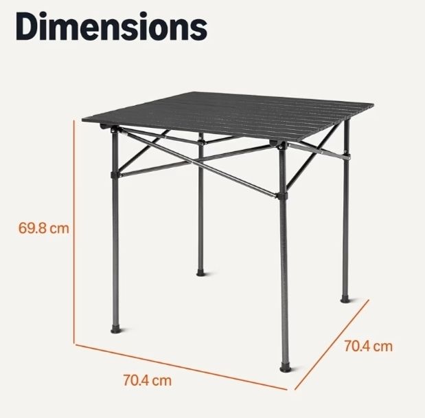 Camping Table, Tall, 70.4 cm W x 70.4 cm (D) x 69.9 cm H Black