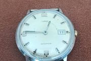 Vintage 1969 men's Timex Marlin brushed silver dial calendar wristwatch