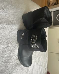 Miss Sixty black boots with burtterfly detail