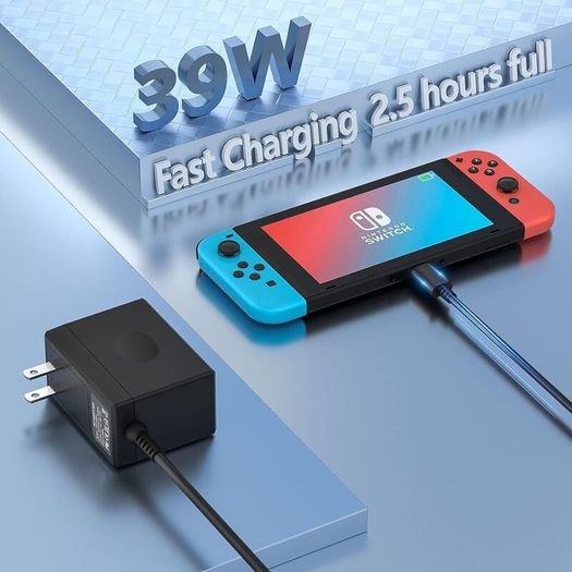 Charger for Switch/Switch OLED/Switch Lite, 2.5 Hours 15V/2.5A Fast Charging AC Adapter 5FT Type-C Cable Power Supply for Switch/Switch Lite/Switch Dock and Switch Pro Controller - Support TV Mode