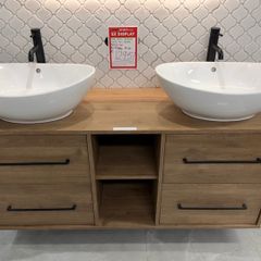 1400mm Wall Hung Vanity Unit & Worktop - Pewter Oak Wood Effect