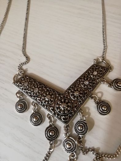 DesignSix London Statement Stone Necklace Large Shiny Silver Curb Chain New With Tags