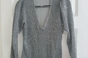 Savida Women's Silver Sequin Long Sleeve Top - Size small