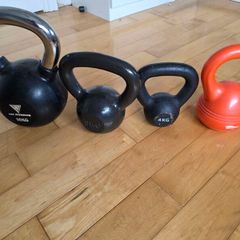 kettlebells 4 different sizes 16kg, 8kg, 4kg, 2.5kg