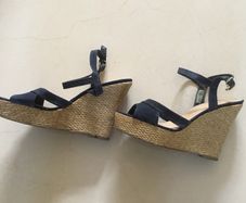 Navy Wedge Platform Wedge Sandals-Size 6/39