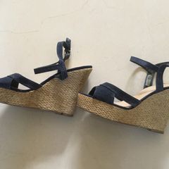 Navy Wedge Platform Wedge Sandals-Size 6/39