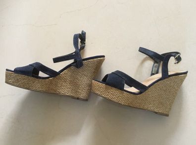 Navy Wedge Platform Wedge Sandals-Size 6/39