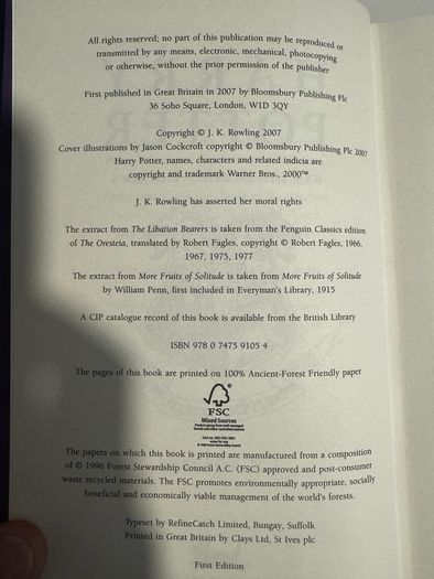 Harry Potter books Bloomsbury first edition