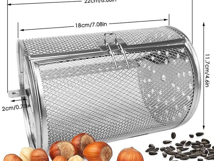 Rotisserie Basket, Stainless Steel Grill Roaster Drum, Oven Basket Air Fryer Accessories 360 Rotating for Peanuts Coffee Beans BBQ Walnuts DIY Kitchen Cooking Tool