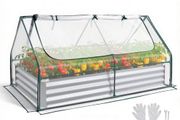 Raised Garden Bed with Cover, 1800 x 900 x 300 mm, Rectangular Galvanized Metal Planter Box Outdoor, with PE Greenhouse Cover &amp; Gloves, Rustproof Alu-Zinc, for Growing Flowers Vegetables, Silver