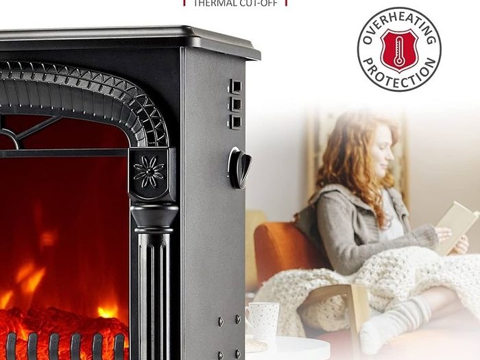 SALE Electric Fireplace Stove Heater with Log Wood Burner Effect - with Fire Flame Effect, Arch Design, Freestanding Portable, Wood Burning LED Light - 1750-1950 watts