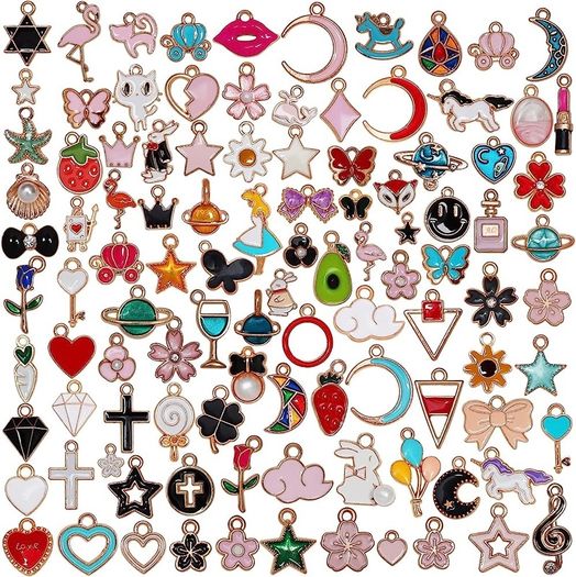 100Pcs Wholesale Bulk Lots Jewelry Making Charms Assorted Gold Plated Enamel Pendants for DIY Necklace Bracelet Earring Craft Supplies