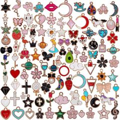 100Pcs Wholesale Bulk Lots Jewelry Making Charms Assorted Gold Plated Enamel Pendants for DIY Necklace Bracelet Earring Craft Supplies