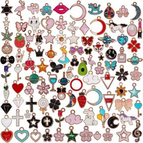 100Pcs Wholesale Bulk Lots Jewelry Making Charms Assorted Gold Plated Enamel Pendants for DIY Necklace Bracelet Earring Craft Supplies