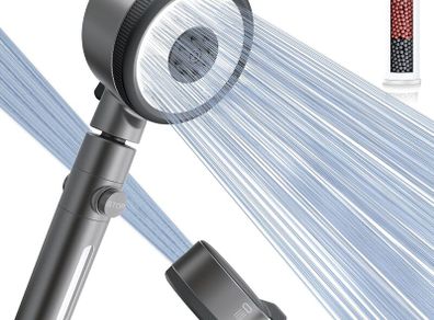 Hard Water Filter Shower Head with 6 Spray Modes(Not for Electric Showers), 360 Swivel Head & On/Off Pause Button, Removes Chlorine & Impurities for Skin & Hair Care