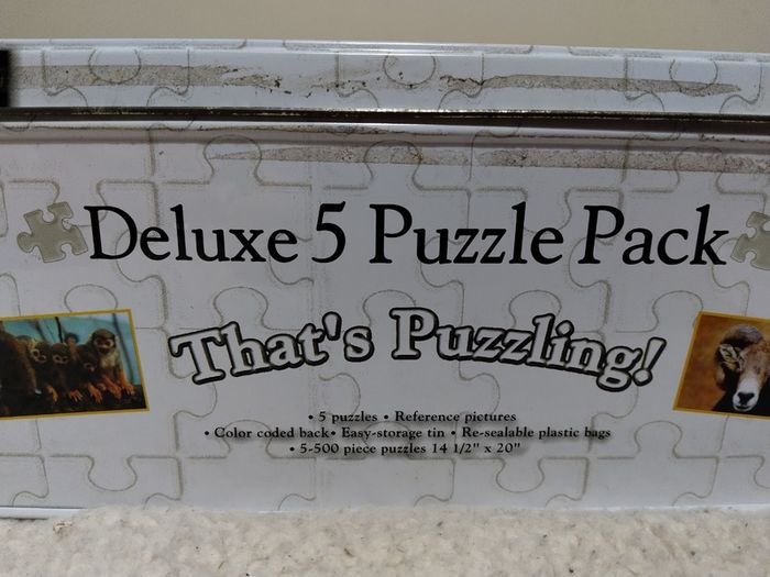 5 Deluxe Jigsaw Puzzles In Storage Tin