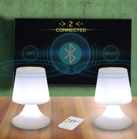 Table Lamp with Bluetooth Speaker, Rechargeable LED Night Light, Portable Dimmable Bedside Lamp with Remote and 16 Colors Changing for Bedroom/Office/Outdoor/Reading/Party