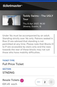 Teddy Swims - The UGLY Tour Thu 8 Apr 2027, 18:30 3Arena, Dublin, IE