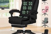 Office Chair with 8-point Massage Seat Heated, PC Desk Gaming Chair with Armrests Footrest High Back 150 Recliner Tilt Padded Swivel Fabric Linen, Black