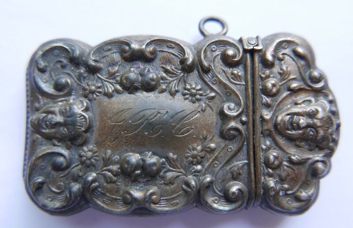RARE!! Antique Sterling Silver Engraved Matchbox Pendent MATCH SAFE Vesta Case - Late 1800s