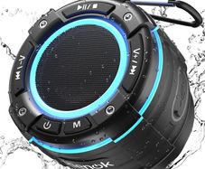 Shower Speaker Bluetooth FM Radio IPX7 Waterproof 12H Playtime RGB Lights Portable Speakers Wireless Bluetooth Mini Speaker with Suction Cup Hook for Bathroom Party Travel Outdoor