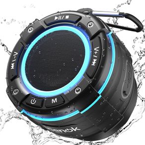 Shower Speaker Bluetooth FM Radio IPX7 Waterproof 12H Playtime RGB Lights Portable Speakers Wireless Bluetooth Mini Speaker with Suction Cup Hook for Bathroom Party Travel Outdoor