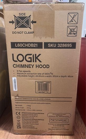 LOGIK 60cm Chimney Cooker Hood Brand New Unopened