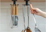 Utensil Holder Hook, Self Adhesive Kitchen Hanger Storage Oganiser Hook Under Cabinet Rotatable Hooks Holder for Utensil, Towel, Spoon, Ladle with 6 Hooks (White)
