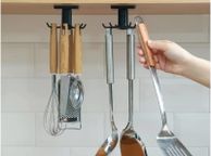 main image for ad Utensil Holder Hook, Self Adhesive Kitchen Hanger Storage Oganiser Hook Under Cabinet Rotatable Hooks Holder for Utensil, Towel, Spoon, Ladle with 6 Hooks (White)