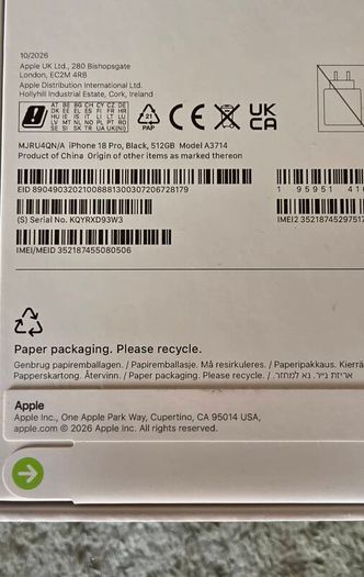 Apple Iphone 18 Pro 512GB IRISH